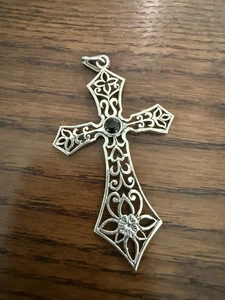 Gorgeous Genuin Filigree  Cross Pendant With Onyx Stone sterling silver New 2.5” - Picture 1 of 4