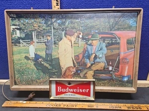 Vintage 60er Jahre Budweiser Bier Leuchtschild Irish Setter Jagd funktionstüchtig  - Bild 1 von 24