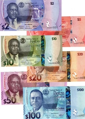 Billete de Belice 2025 de 2 a 100 dólares P73 a P78 UNC nuevo conjunto completo Foto 1 de 4