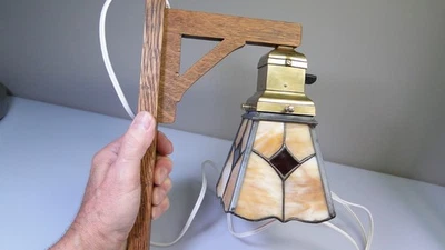 Vintage Mission Arts Crafts Stained Glass Sconce Hanging Light Fixture - Image 1 of 4