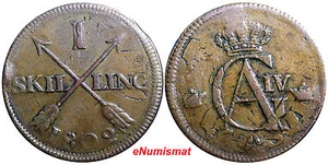 SWEDEN 1802  1 SKILLING OVERSTRUCK ON 2 ORE S.M. 1762 / FULL DATE  KM#566 (2357) - Picture 1 of 3