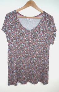 ANIMAL pastel blue pink cream brown FLORAL top t shirt Size 14
