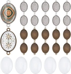 PH Pandahall 24Pcs Double Holes Photo Charms Connector Pendant Tray Blanks Bezel - Picture 1 of 12