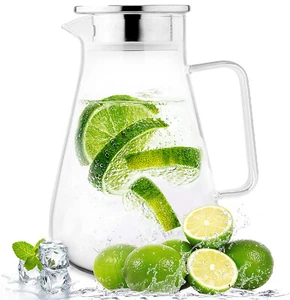Glaskaraffe Karaffe 1.8L Wasserkaraffe Wasserkrug Glaskrug mit Edelstahl Filter - Bild 1 von 12