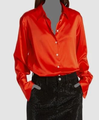 Camisa top con botones de seda elástica estándar roja con marco para mujer talla XS Foto 1 de 4