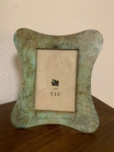 HEAVY METAL 3 X 5 SOFT GREEN/BROWN RUSTIC MODERN TABLE TOP PICTURE FRAME - Picture 1 of 2