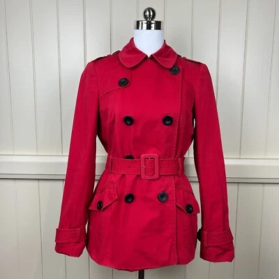 Saba Short Trench Coat Women's Size 10 Red Double Breasted Canvas Missing Button - image 1 of 4