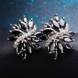 2.4ct Black Simulated Diamond Unique Statement Stud Earrings White Gold Plated - Picture 1 of 1