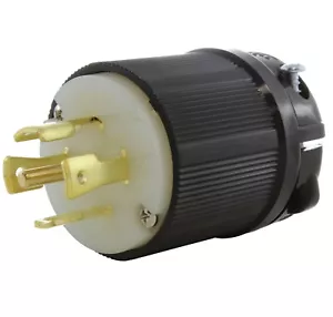 Conjunto de enchufe macho de bloqueo trifásico de 5 clavijas NEMA L21-30P 30A 120/208V en negro - Imagen 1 de 6