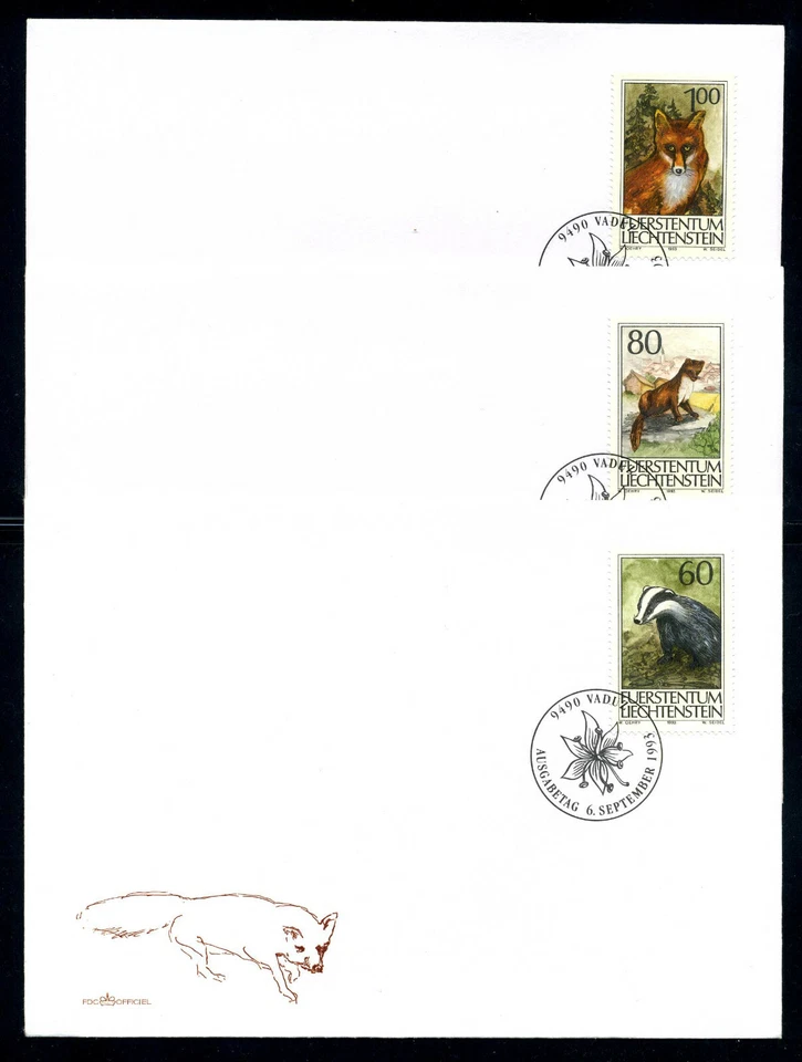 Liechtenstein 1993 FDC x 3 (singles) Hunting, Mi.1066 - 1068 - Image 1 of 1