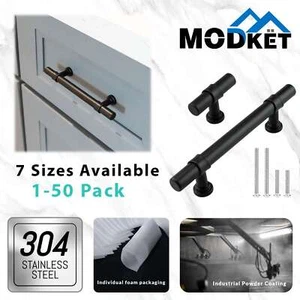 Black Modern Cabinet Handles T Bar Pulls Kitchen Drawer Hardware Stainless Steel - Picture 1 of 9
