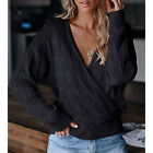 V Hollow Out Crochet Knit Sweater Sleeve Sweater Pullover Sweater(Black L) BST