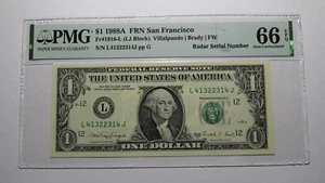 $1 1988 Radar Serial Number Federal Reserve Currency Bank Note Bill PMG UNC66EPQ - Picture 1 of 3