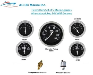 Heavy Duty Set of 5 Marine gauges Alternator pickup 24V with sensors  - Picture 1 of 10