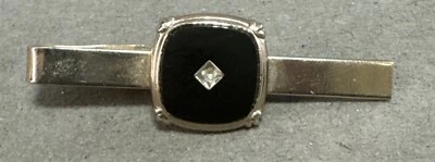 Incrustación de piedra negra y diamantes de imitación tono dorado clip de corbata barra de corbata joyería para hombre Foto 1 de 4