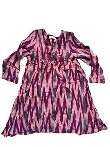 Pink Chicken Purple Green Ikat Embroidered A Line Longsleeve Dress Boho Batik 6 - Picture 1 of 6
