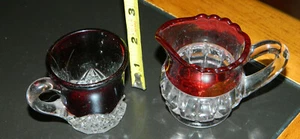 2 Antique Ruby Red Flash Stained Glass Creamers or Small Cups - Picture 1 of 9