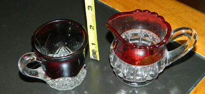 2 Antique Ruby Red Flash Stained Glass Creamers or Small Cups  - Image 1 of 4
