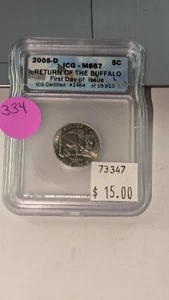 2005-D Buffalo Jefferson Nickel ICG MS-67 First Day of Issue #334 - Picture 1 of 8