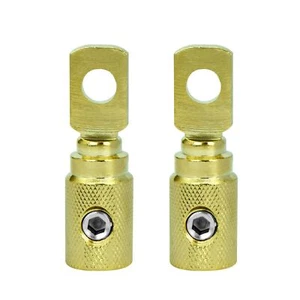 2 Set Screw Power Ring Terminal 4 GA AWG Gauge 5/16" 8mm Hole Brass Gold Ground - Picture 1 of 9