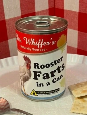 2x Funny Rooster Farts Soup Can Labels - Joke Gag Gift - Farm Country Kitchen