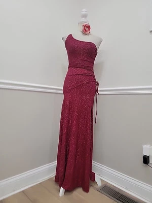 VTG Y2K Glitter One Shoulder Maxi Dress  Jodi Kristopher/Cranberry Color /Small  - Image 1 of 4