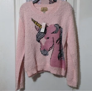 Rehbock Mädchen rosa magisch Einhorn Wimpern Strick flauschig Pullover Langarm Lg - Bild 1 von 3