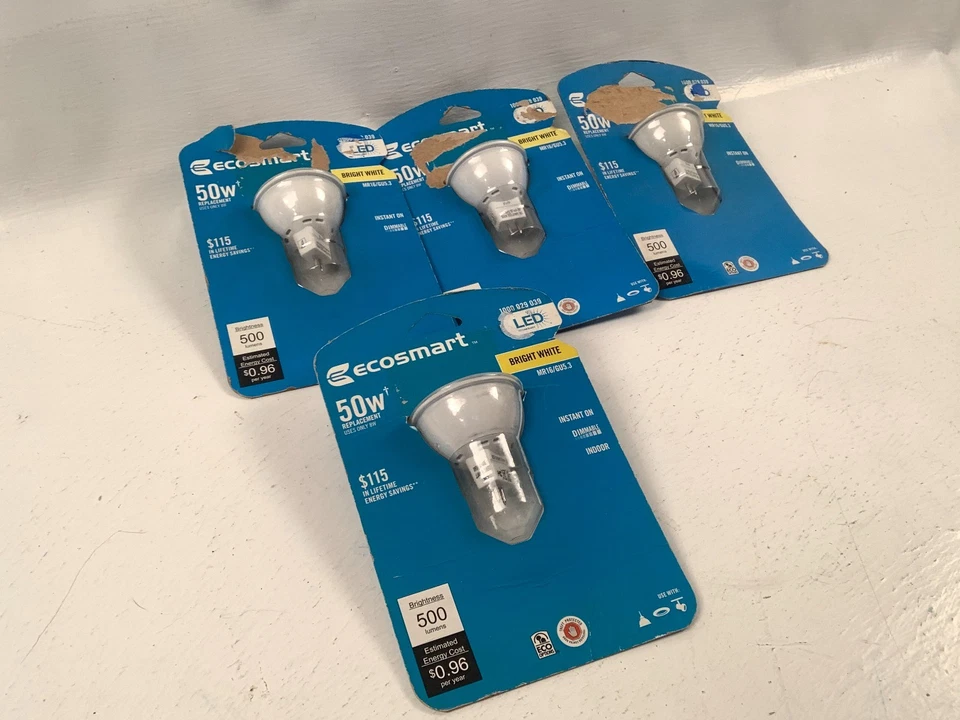 4 x Ecosmart 50W Equivalent Bright White (3000K) MR16 LED Flood DIMMABLE 500 Lum - Image 1 of 1