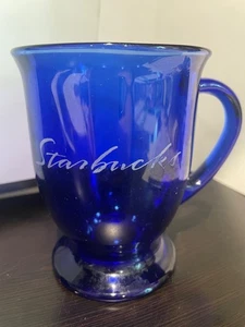 Starbucks Cobalt Blue Glass Footed Coffee Mug Anchor Hocking 14 oz - Picture 1 of 6