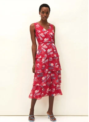 Phase Eight Pink Floral Tiered Dress Size 10 RRP £130 Wedding Guest Occasion - Image 1 of 4