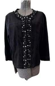 Ruby Rd Ladies Black Jean Jacket Size 18 NWT-ramie/cotton Blend-La Dolce vida - Picture 1 of 18