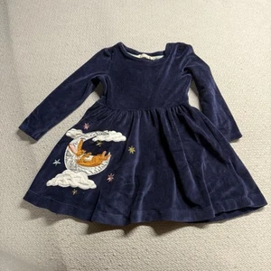 Mini Boden Girls Blue Velour Long Sleeve Bunny in Moon Appliqué Dress 3-4 Years - Picture 1 of 4