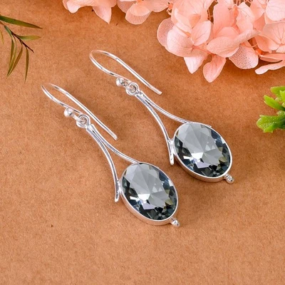 Pendiente colgante de plata de ley 925 maciza con piedras preciosas de turmalina negra, V3794 Foto 1 de 4