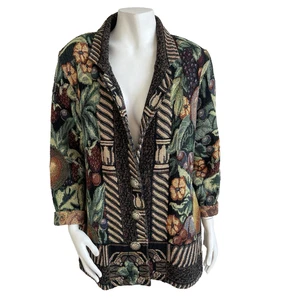 Vintage bemalt Pony Obst Gobelin Brokat 2 Knopf Langarm Jacke Gr. L/XL - Bild 1 von 15