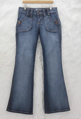 Pantalones de mezclilla YOUNIQUE para mujer talla 7 tiro bajo Y2K vintage acampanados azules bolsillos con solapa #137 Foto 1 de 4