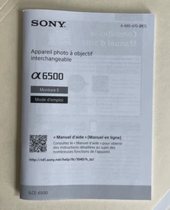NEW Sony A6500 Mirrorless Digital Camera User Instruction Manual in French 60 PG - Picture 1 of 1