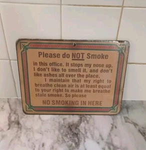Letrero vintage para no fumar "Por favor, no fume en esta oficina" pequeño colgante de pared  - Imagen 1 de 9
