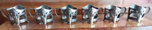 WMF 6. Stück Jugendstil Teeglas Halter aus Britannia Metall versilbert um 1910 - Bild 1 von 24