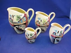 SET OF 4 GRADUATED SIZED OF MATCHED PITCHERS - NO MARK - EUROPEAN CANAL SCENE - Picture 1 of 4