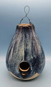 Teardrop Hanging Pottery Birdhouse Blue - Picture 1 of 11