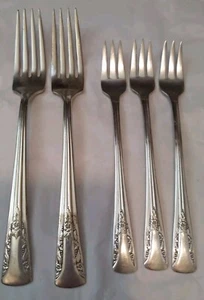 Camelia Silver Plate 3-SEAFOOD FORKS & 2- DINNER FORKS - Picture 1 of 5
