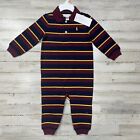 Polo Ralph Lauren Baby Boy Striped Mesh Cotton Polo Coverall Size 12 Months NWT