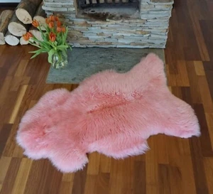 Genuine Sheepskin Rug - Blush Pink Rose Throw 50"x28 | Natural Leather Fur Decor - Picture 1 of 5