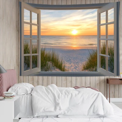 Tapiz de playa costera océano paisaje puesta de sol para dormitorio sala dormitorio Foto 1 de 4