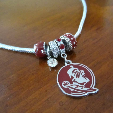 FSU FLORIDA STATE SEMINOLES EUROPEAN BEAD CRYSTAL SILVER DROP PENDANT NECKLACE Cover