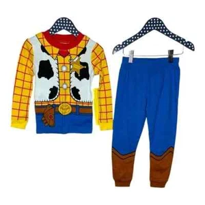 Disney Pixar Boys 4 Yellow Blue Cotton Sheriff Woody Pride Pajama Costume Set - Picture 1 of 7