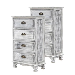 2x LaBella Bedside Table 4 Drawer Vintage Side Storage Cabinet Bedroom GREY - Picture 1 of 2