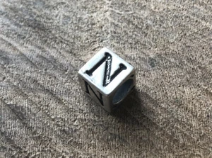 Letter N Block Charm Pendant - Sterling Silver 925 Initial 5.6mm - Picture 1 of 3