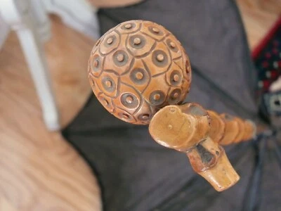 Paraguas 1860-70 marco de bambú tallado mango proyecto de reparación como está Foto 1 de 4