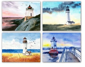 Aquarell Leuchtturm Karten - innen leer mit Umschlägen - 5,5"x4,25" - 12 oder 24 Stück - Bild 1 von 8